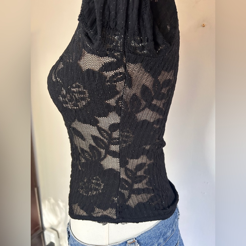 Y2K A’NUE LIGNE Sheer Lace Fitted Top Whimsigoth Fairy Grunge Romantic Goth Sz S - Picture 10 of 15